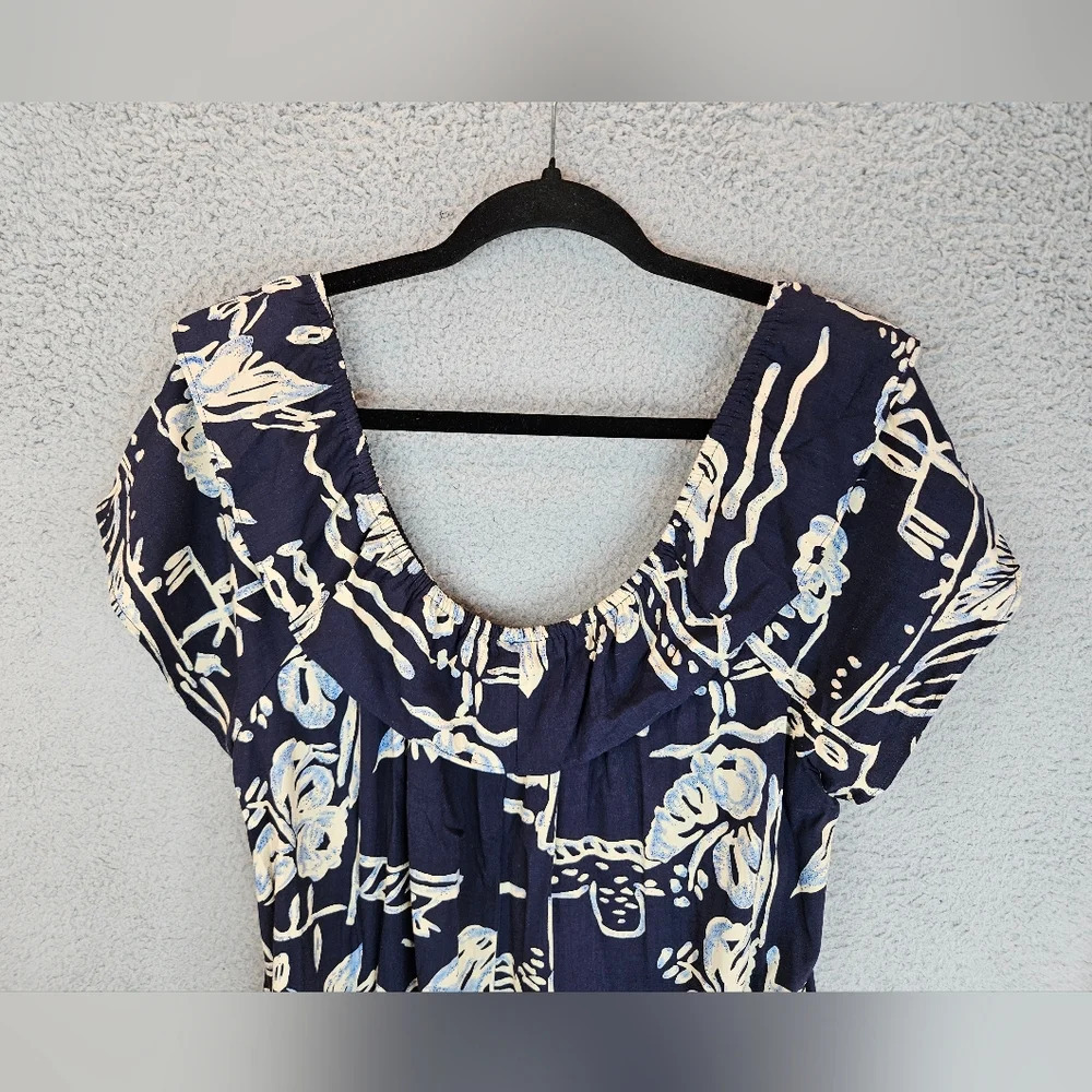 Hilo Hattie Womens Navy White Tropical Hawaiian Pull Over Dress Sz M Vacation - Picture 9 of 11